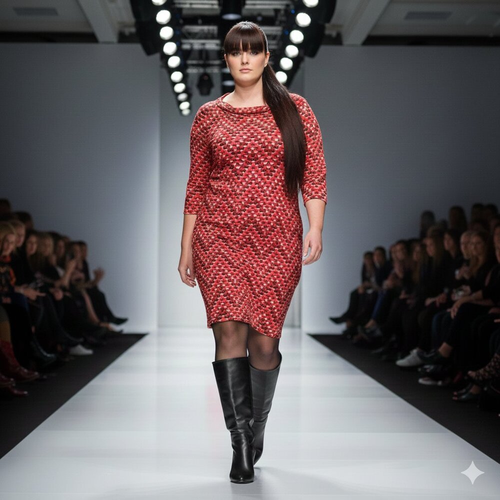 2XL Stylish Plus Size Red and Black Chevron Dress‎